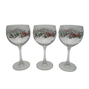 Set of 3 Corelle Callaway Holiday Water Wine Goblets 10oz